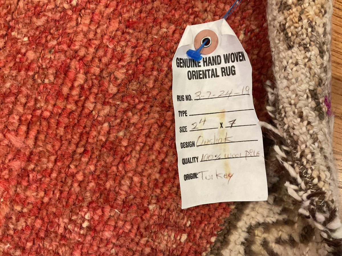 Turkish Oushak Runner Rug# 3-7-24-19