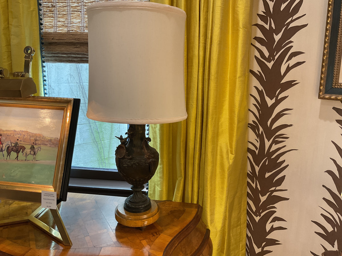 French Cast Metal and Marble Lamp