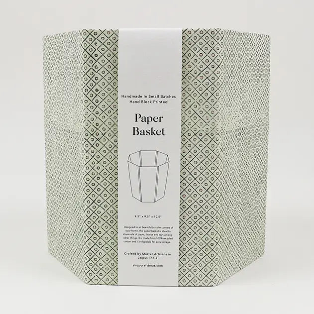 Block Printed Hexagon Collapsible Basket