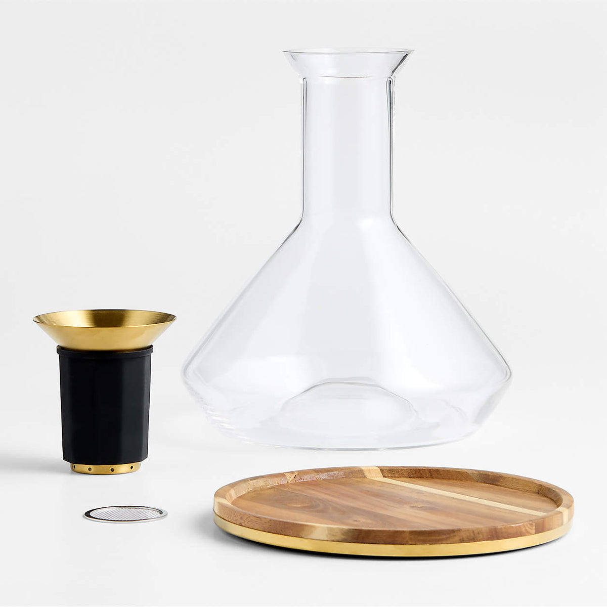 Brass Toned Decanter with Acacia Wood Coaster