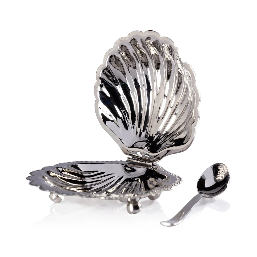 Cap Ferrat Fan Shell Lidded Bowl w/ Spoon