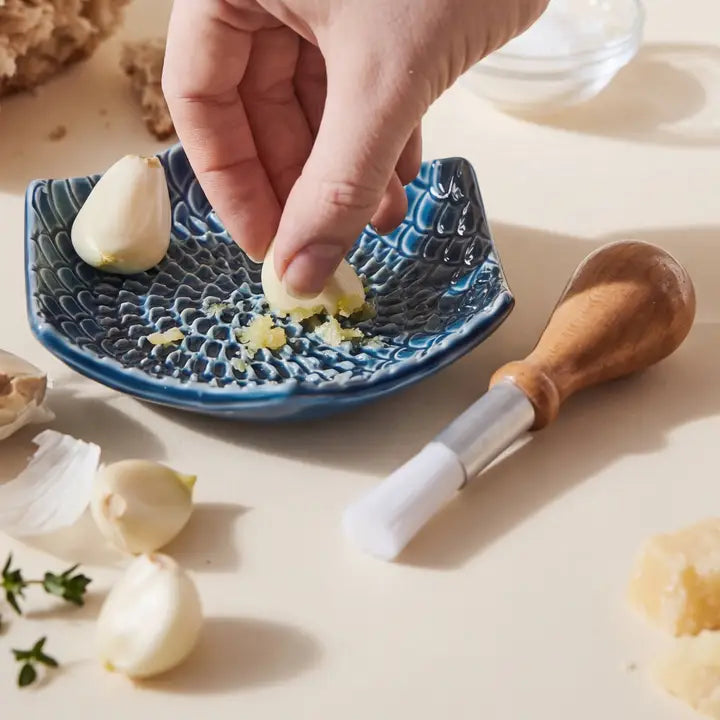 Ceramic Garlic Grater Plate - 3 Piece Set