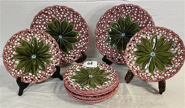Set of Two English Majolica Floral Plates
