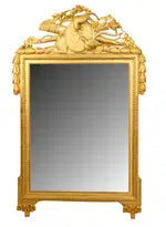 French Louis XVI Golf Leaf Mirror w/ Torch & Quiver Crest