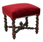French Walnut Foot Stool on Barley Twist Legs