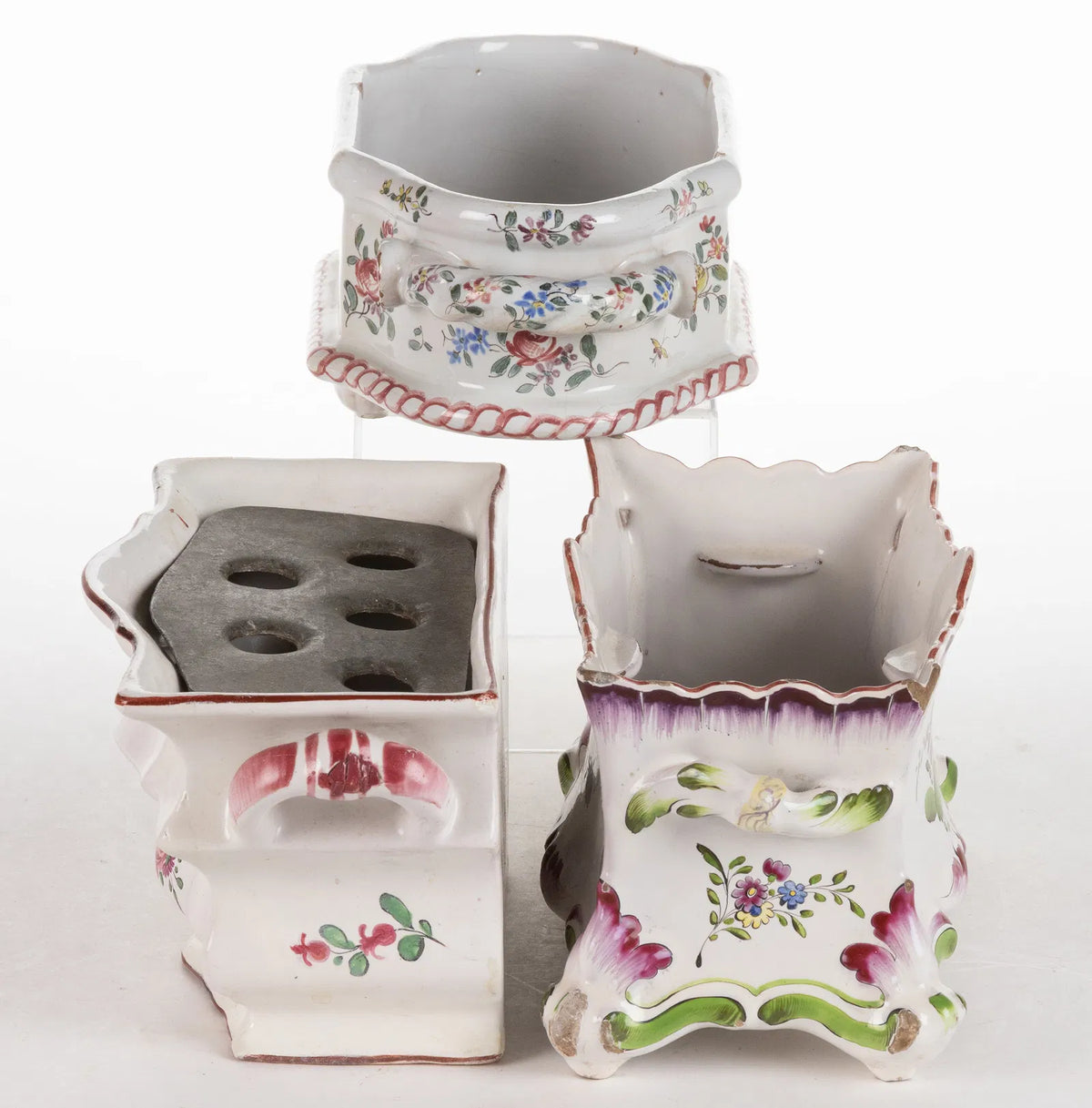 French Faience Floral Bouquetiere - Oval