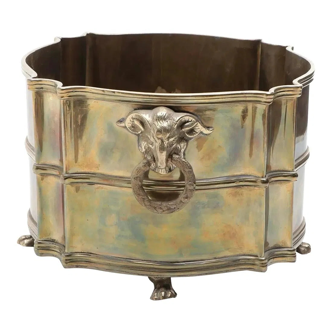 Polished Brass Jardiniere with Rams Head Handles