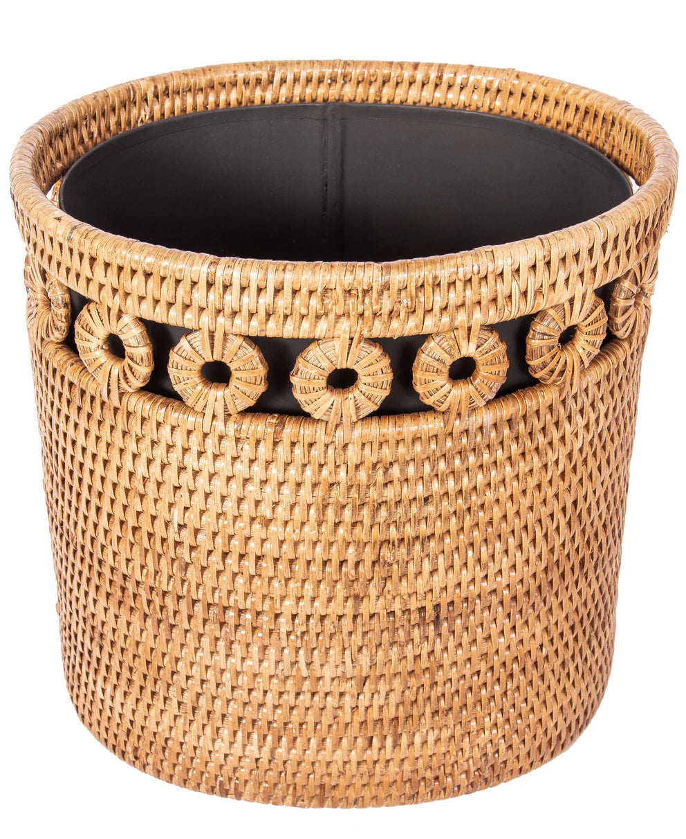 Rattan Waste Basket with Removable Metal Liner