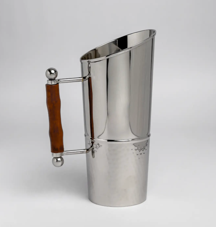 Polished & Hammered Oval Pitcher with Wood Handle