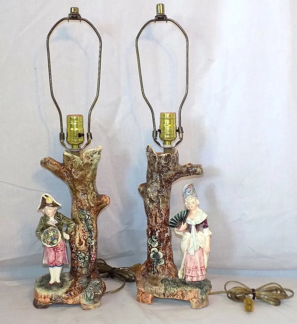 Pair of Vintage Majolica Figural Lamps
