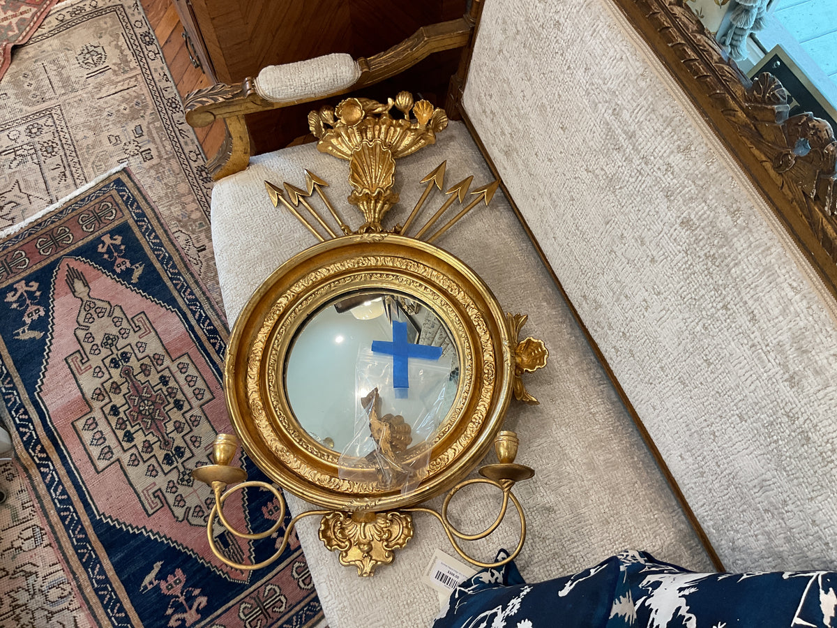 Regency Gilt Wood Convex Girandole Mirror Early 19th c.