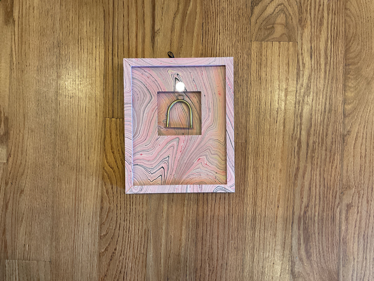 Hand Marbled Frame with Stirrup in Shadow Box