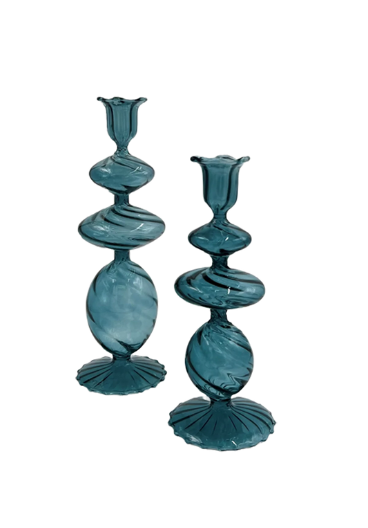 Glass Swirl Candlestick Med