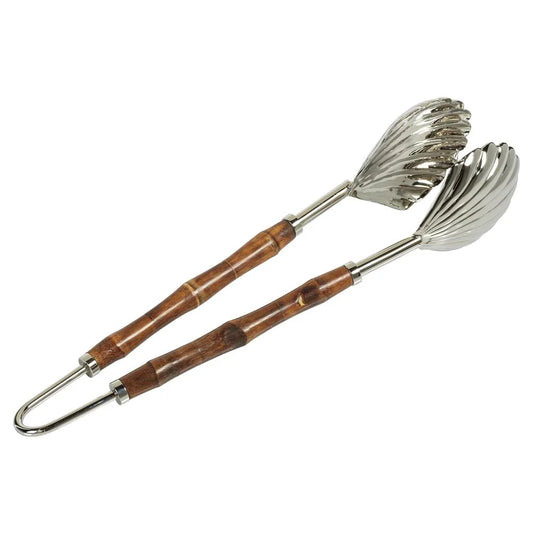 Bamboo & Nickel Serving Tongs