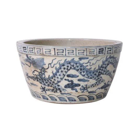 Blue And White Ming Dragon Phoenix Basin Planter