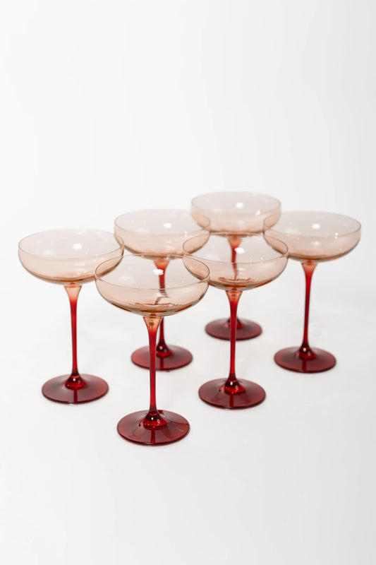 Blush Pink & Red Champagne Coup (Set of 6)