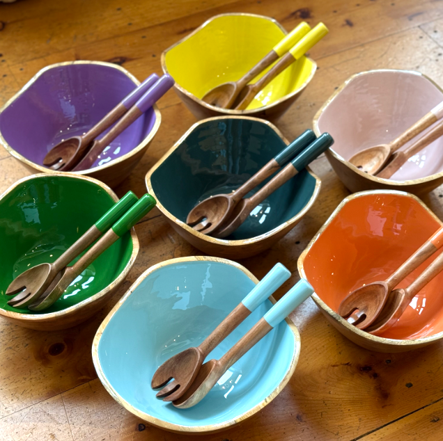 Bright Mango Wood Bowl & Server Set
