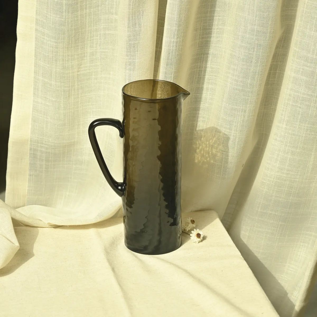 Brown Hammered Glass Pitcher