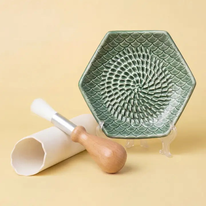 Ceramic Garlic Grater Plate - 3 Piece Set