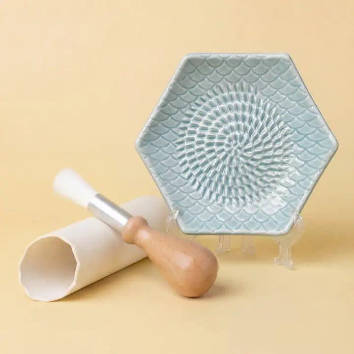 Ceramic Garlic Grater Plate - 3 Piece Set