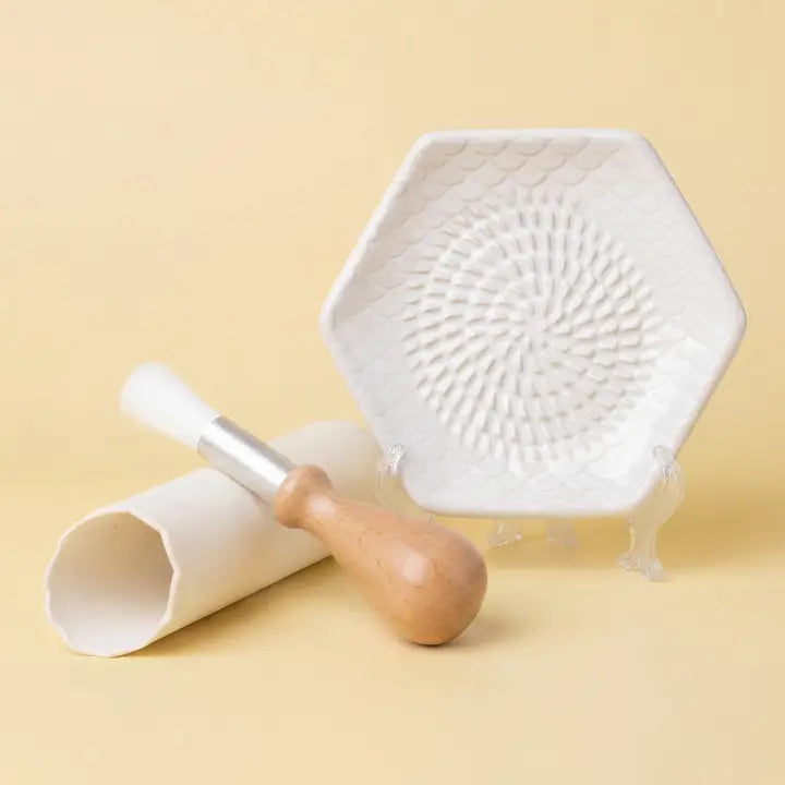 Ceramic Garlic Grater Plate - 3 Piece Set
