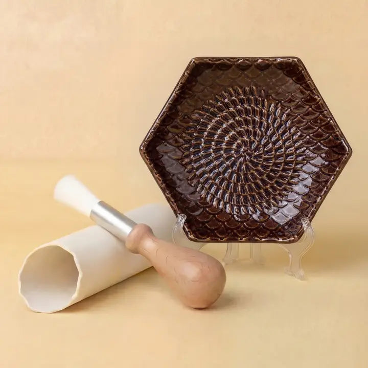 Ceramic Garlic Grater Plate - 3 Piece Set