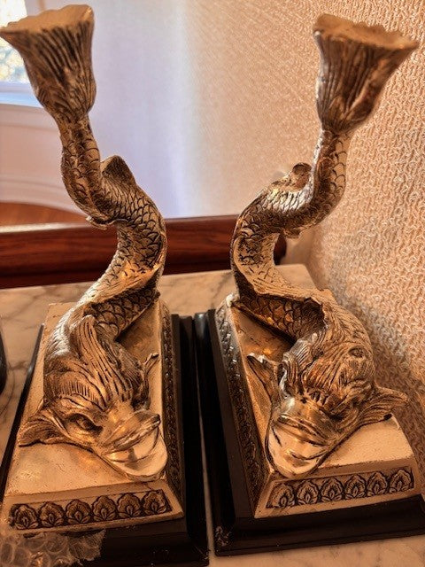 Pair of Silver plate Dolphin Candlesticks