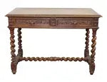 Oak French Bureau Plat Desk w/ Barley Twist Legs
