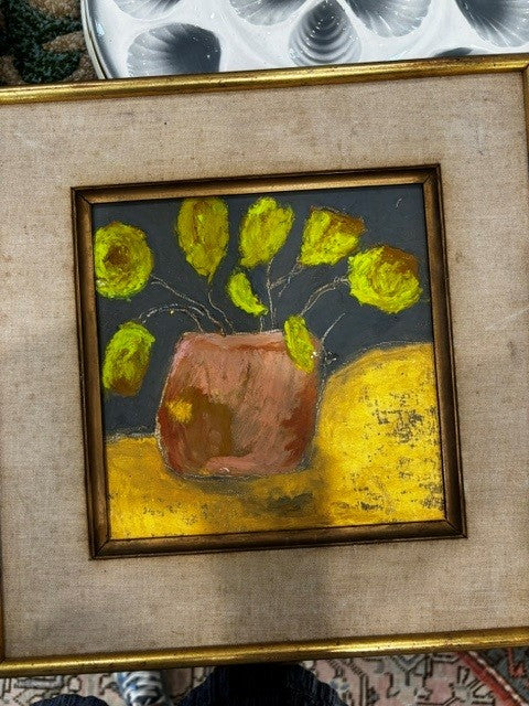 Green Blooms on Yellow and Black by Beth Bush