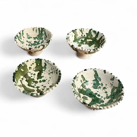 Green Splatter Moroccan Footed Bowl