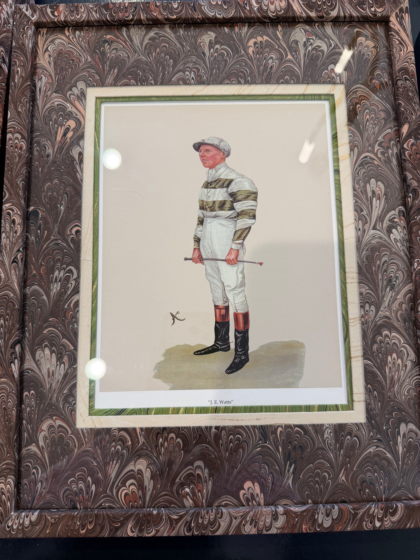 Jockey Print in Hand Marbled Frame