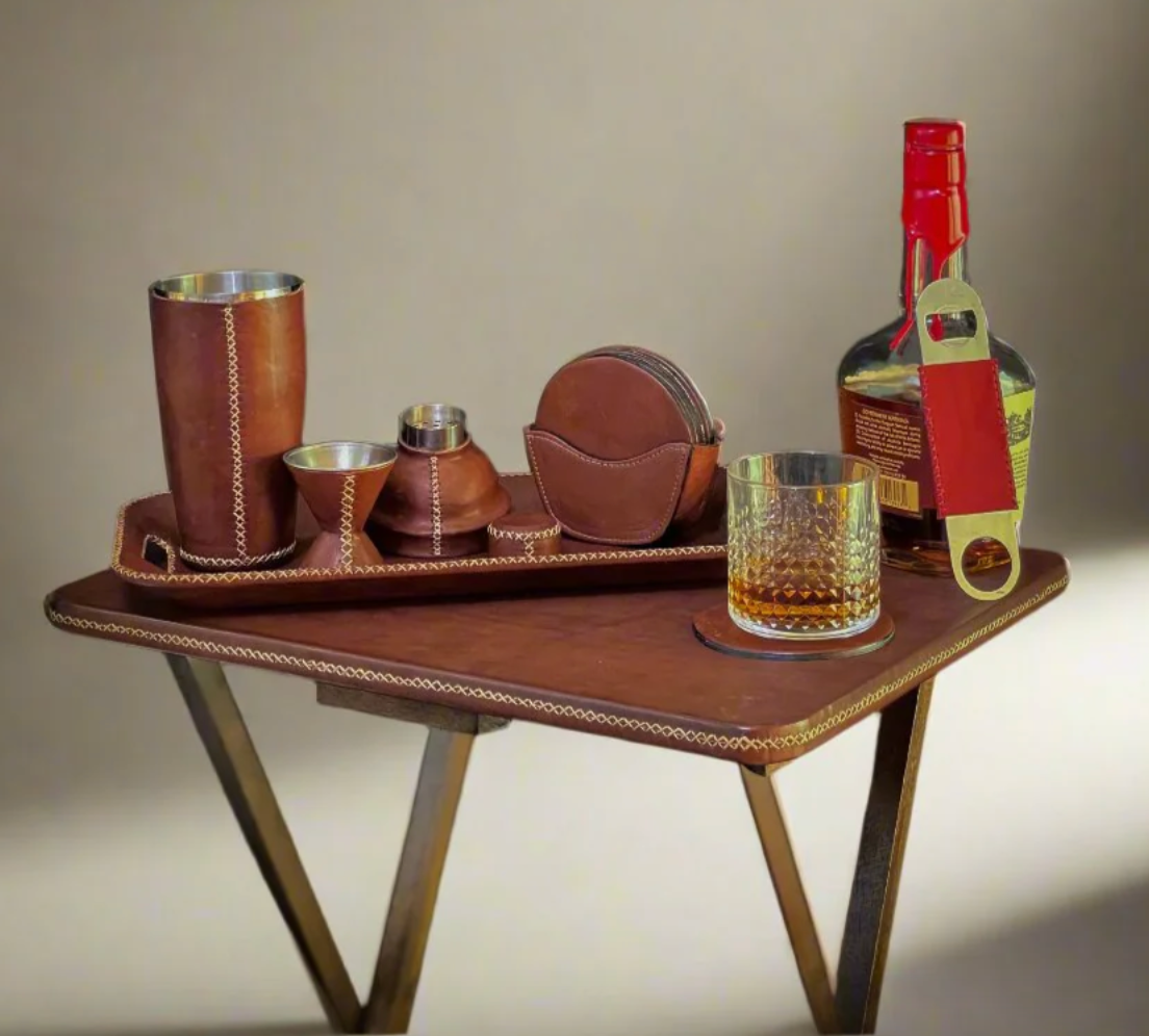 Leather Cocktail Shaker Set