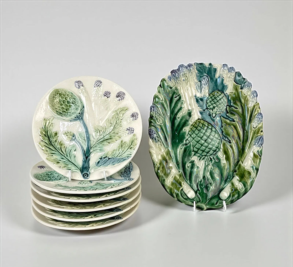 Luneville French Barbotine Majolica Asparagus Plates