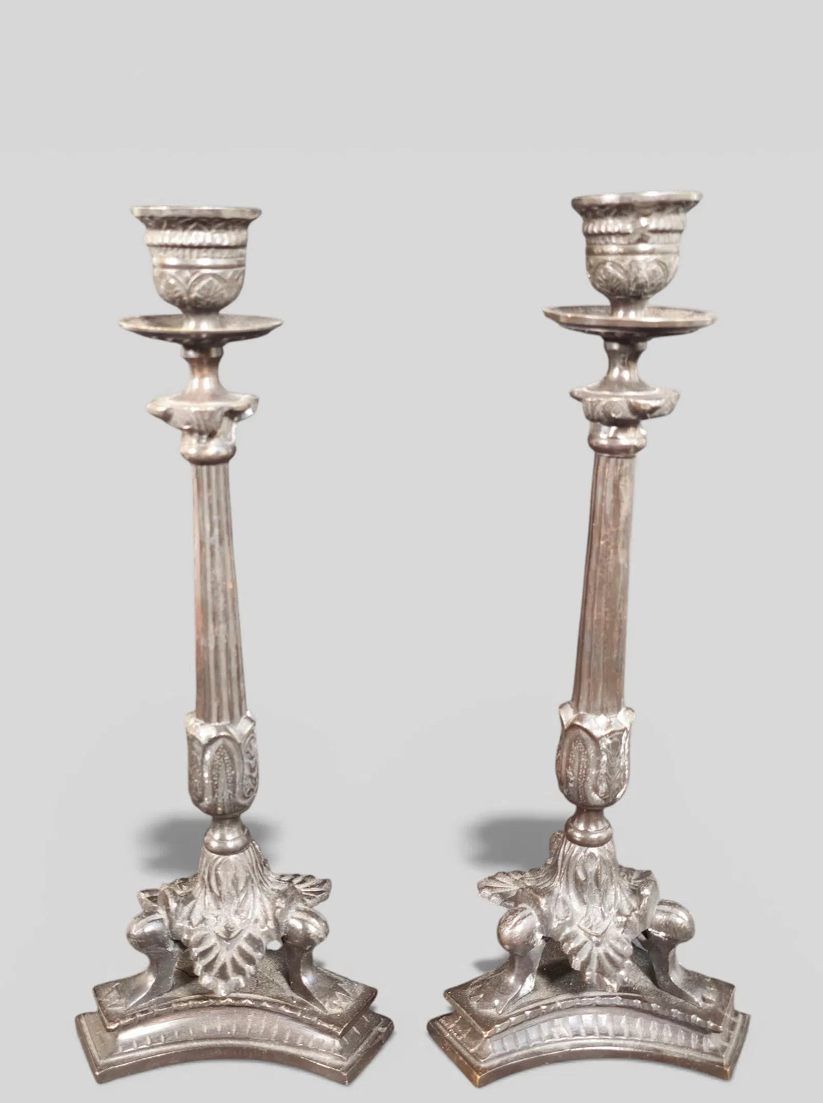 Neoclassical Enameled Bronze Candlestick/Pr