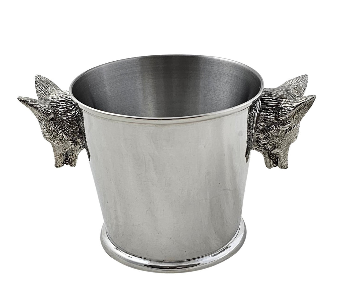Pewter Ice Bucket with Fox Head Handles