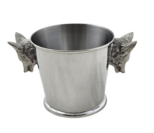 Pewter Ice Bucket with Fox Head Handles