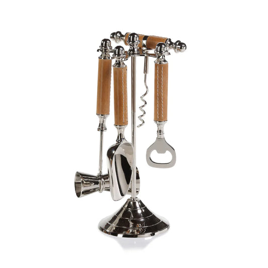 Nickel & Leather Bar Tool Set