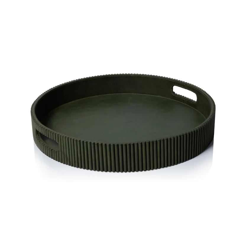 Round Fluted Leather Tray