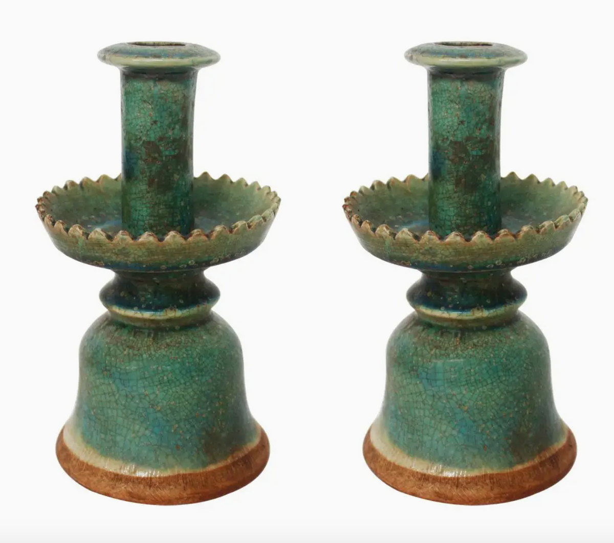 Pair of Speckled Green Candle Holders