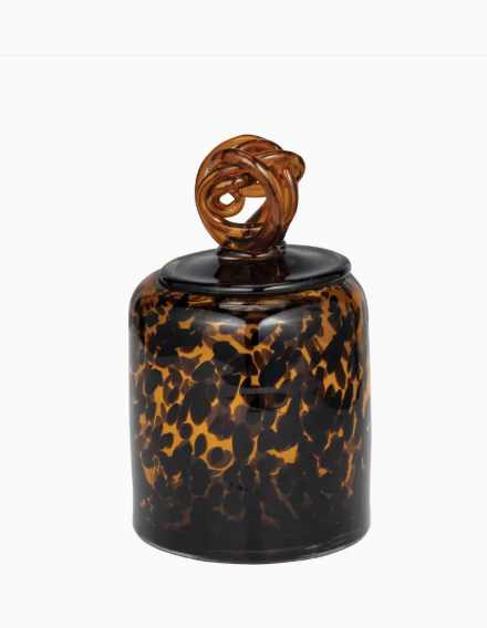 Glass Modern Vase with Knot Lid Tortoise - Orange, 8 in.