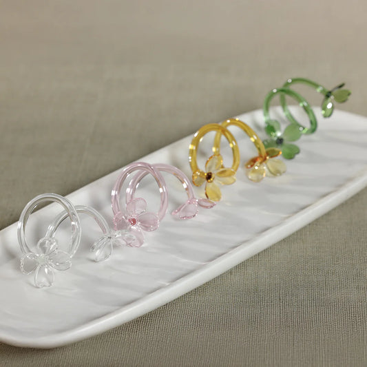 Clear Glass Flower Napkin Rings, Set of 4